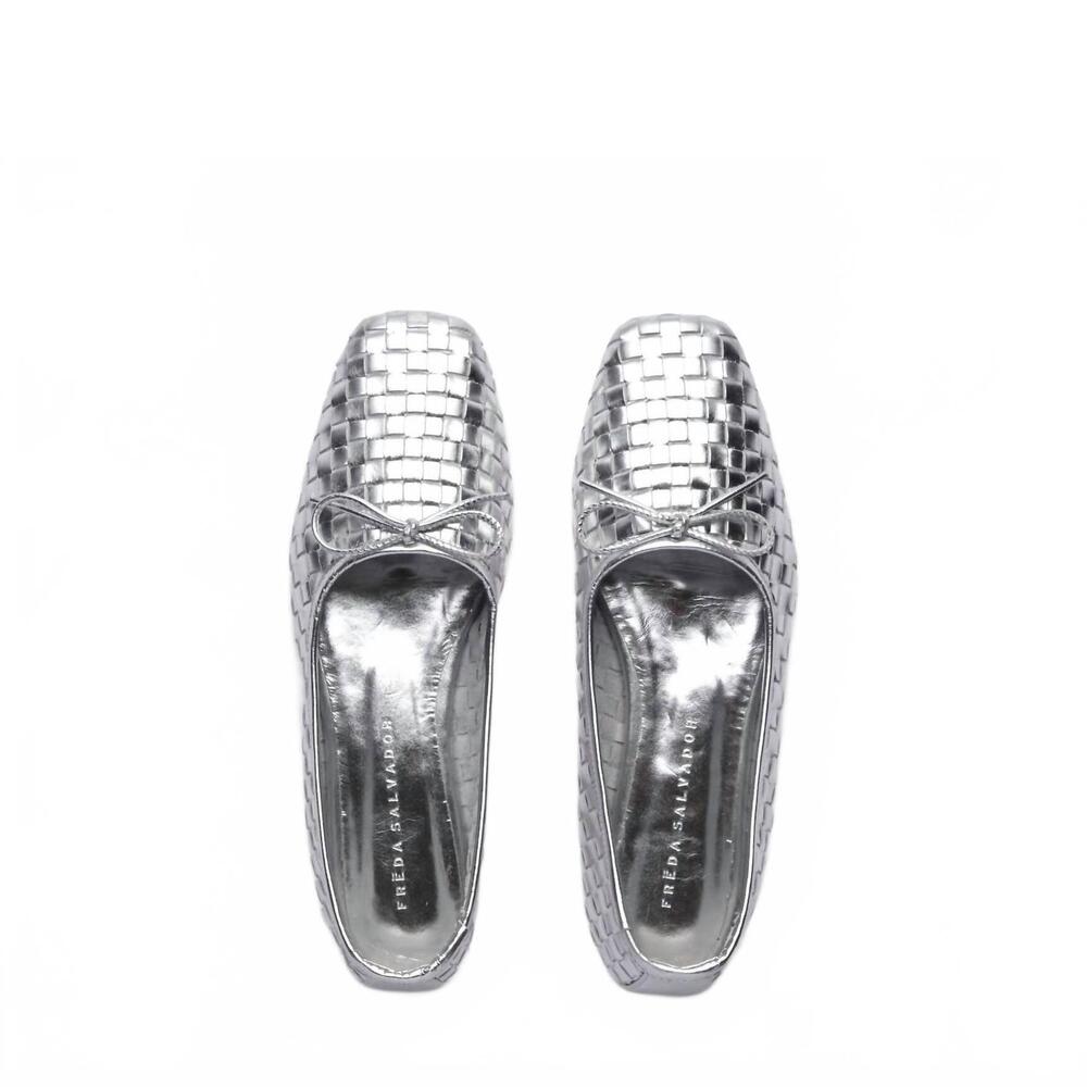 NEW FREDA SALVADOR women's jada ballet square toe flat in silver closed woven ca - Picture 2 of 4